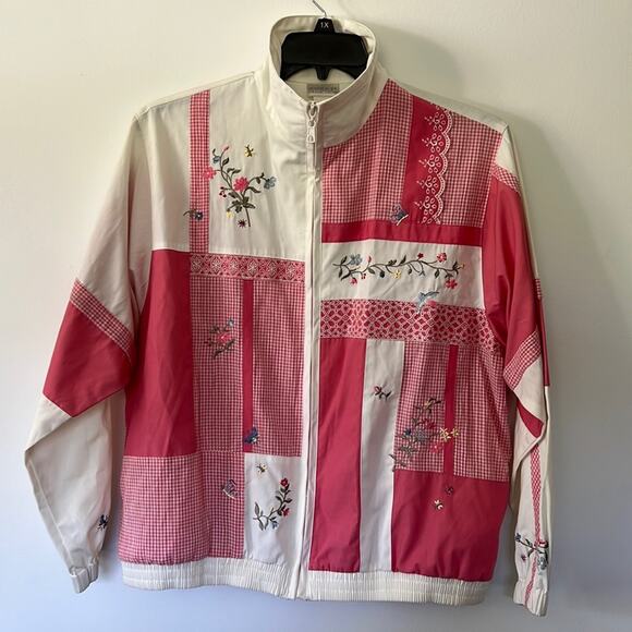 Vintage Koret Francisca Pink Flower Patchwork Zip Up Windbreaker Jacket - Picture 7 of 14